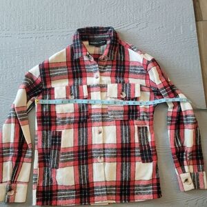 ♡Kendall & Kylie Red, Black and Cream Plaid Shacket. Small B-2